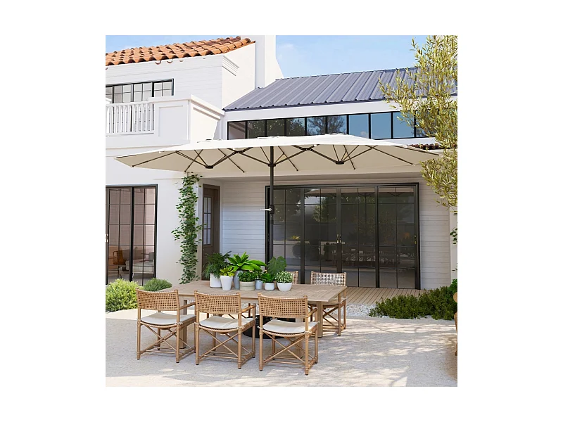 Dubbele parasol, met UV-bescherming, staal, beige, (436x260x240 cm)