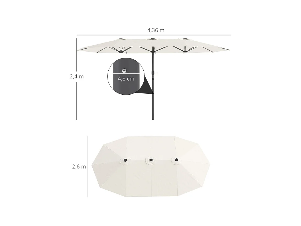 Dubbele parasol, met UV-bescherming, staal, beige, (436x260x240 cm)