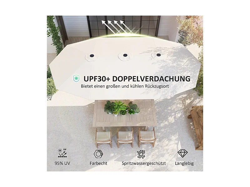 Dubbele parasol, met UV-bescherming, staal, beige, (436x260x240 cm)