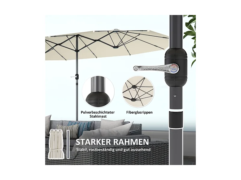 Dubbele parasol, met UV-bescherming, staal, beige, (436x260x240 cm)