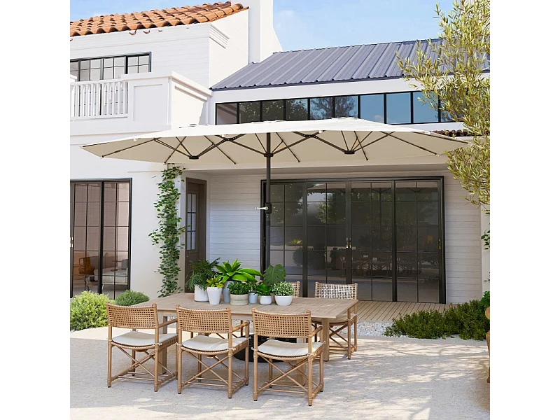 Parasol double, avec protection UV, acier, beige, (436x260x240 cm)