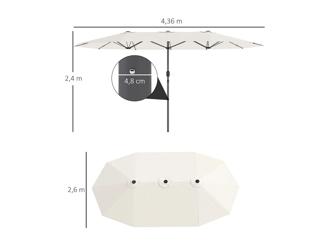 Parasol double, avec protection UV, acier, beige, (436x260x240 cm)