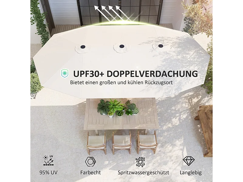 Parasol double, avec protection UV, acier, beige, (436x260x240 cm)