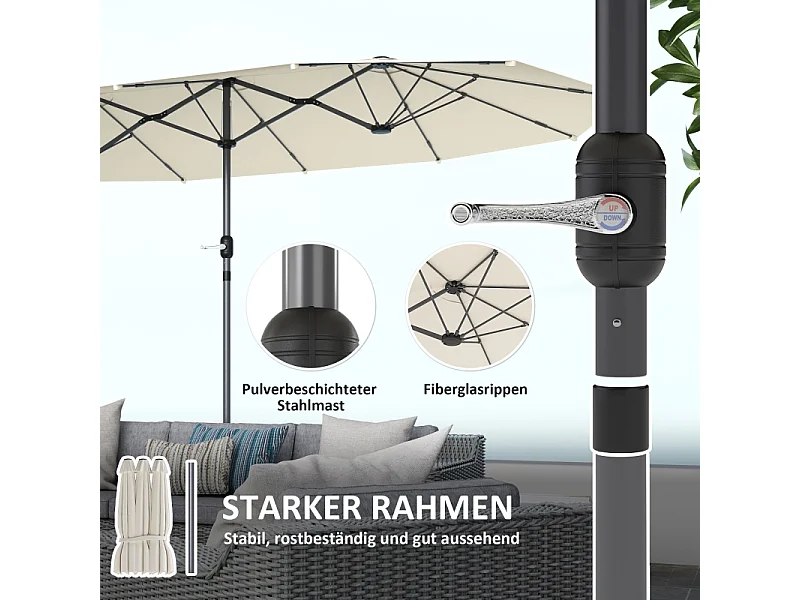 Parasol double, avec protection UV, acier, beige, (436x260x240 cm)