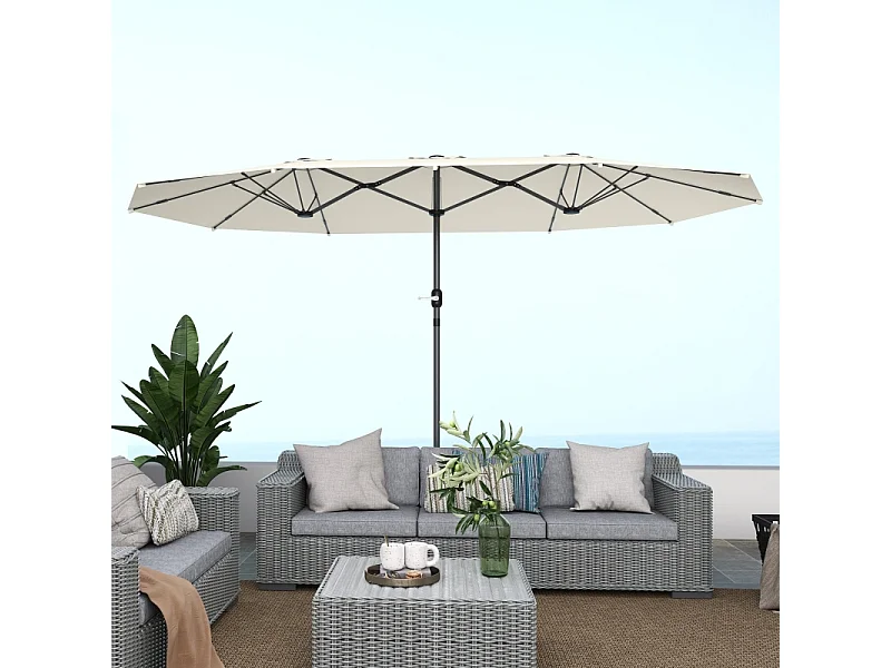 Parasol double, avec protection UV, acier, beige, (436x260x240 cm)