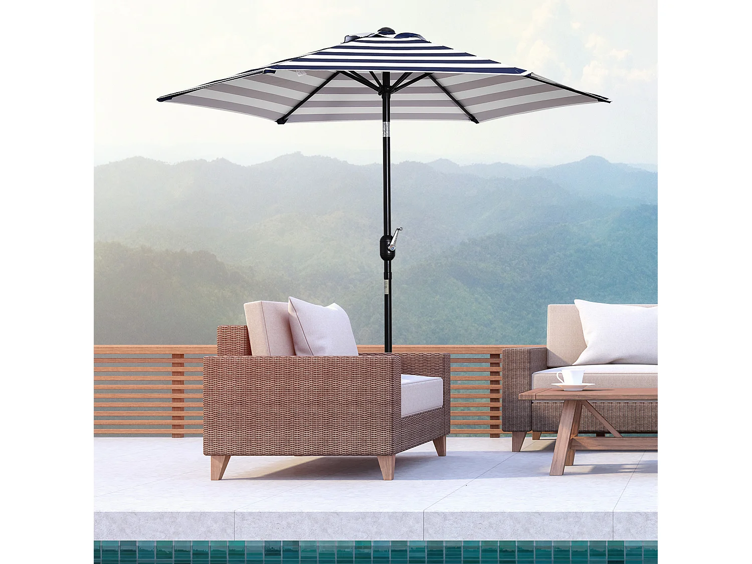 Tuinparasol met metalen frame, blauwe strepen, Ø230x216 cm, voor buitengebruik (230x230x216 cm)