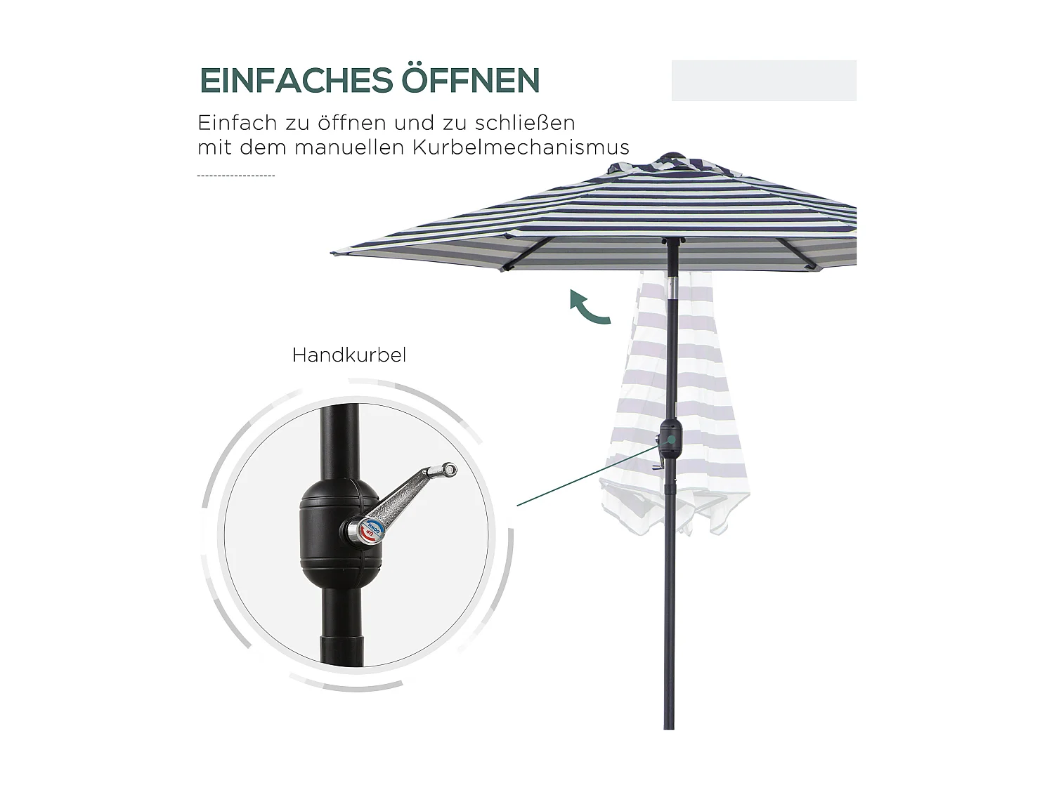 Tuinparasol met metalen frame, blauwe strepen, Ø230x216 cm, voor buitengebruik (230x230x216 cm)