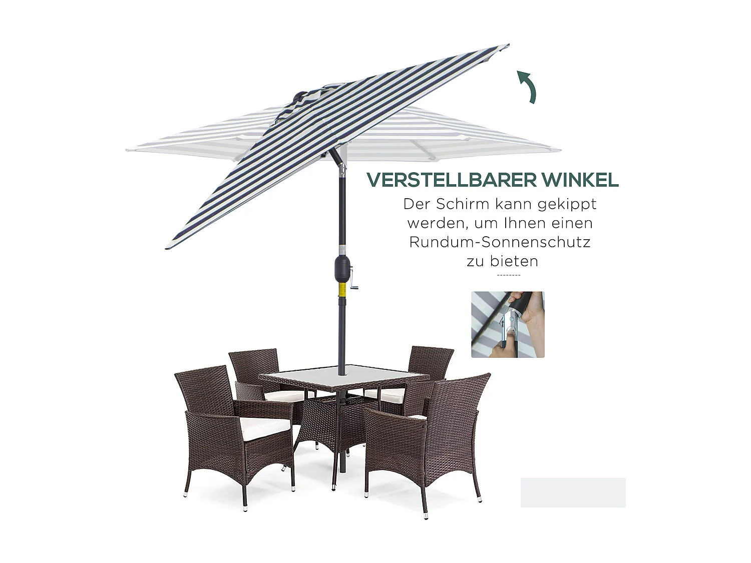 Tuinparasol met metalen frame, blauwe strepen, Ø230x216 cm, voor buitengebruik (230x230x216 cm)