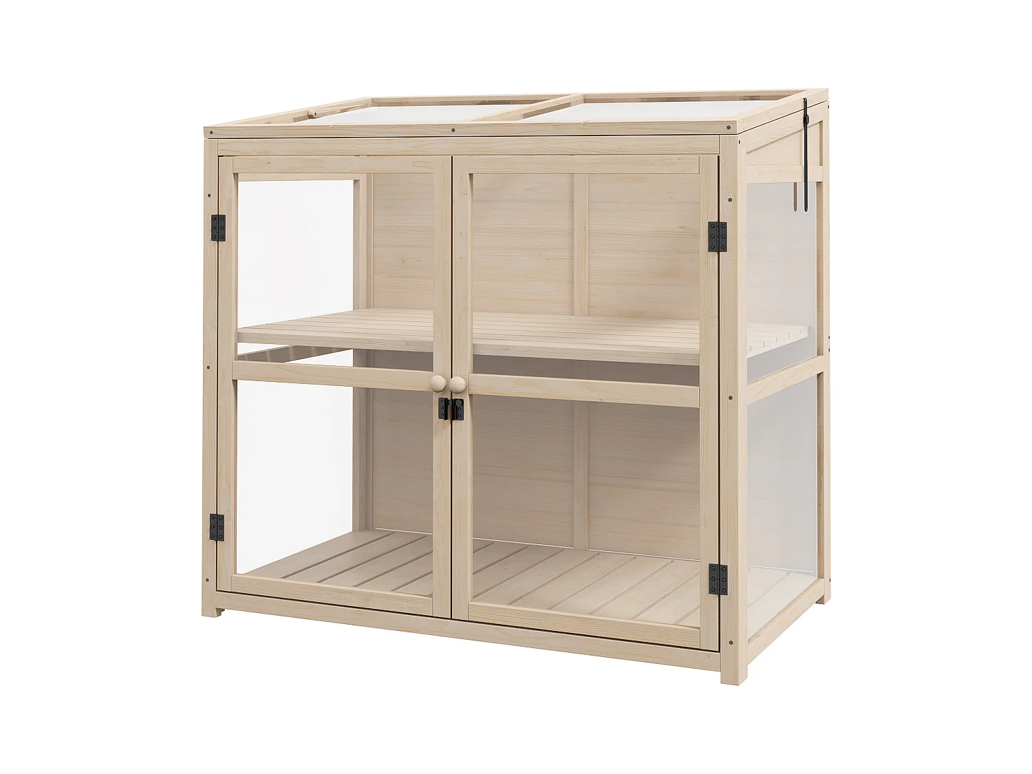 Serra da giardino in legno con doppia porta e lucernario, 2 piani, naturale (103x61x103 cm)