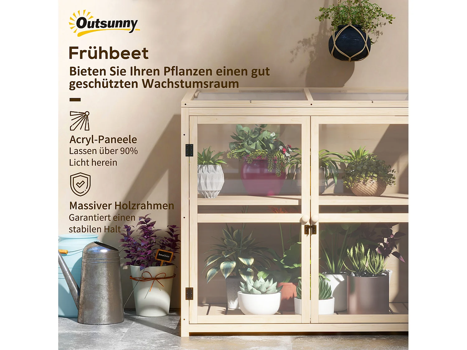 Serra da giardino in legno con doppia porta e lucernario, 2 piani, naturale (103x61x103 cm)