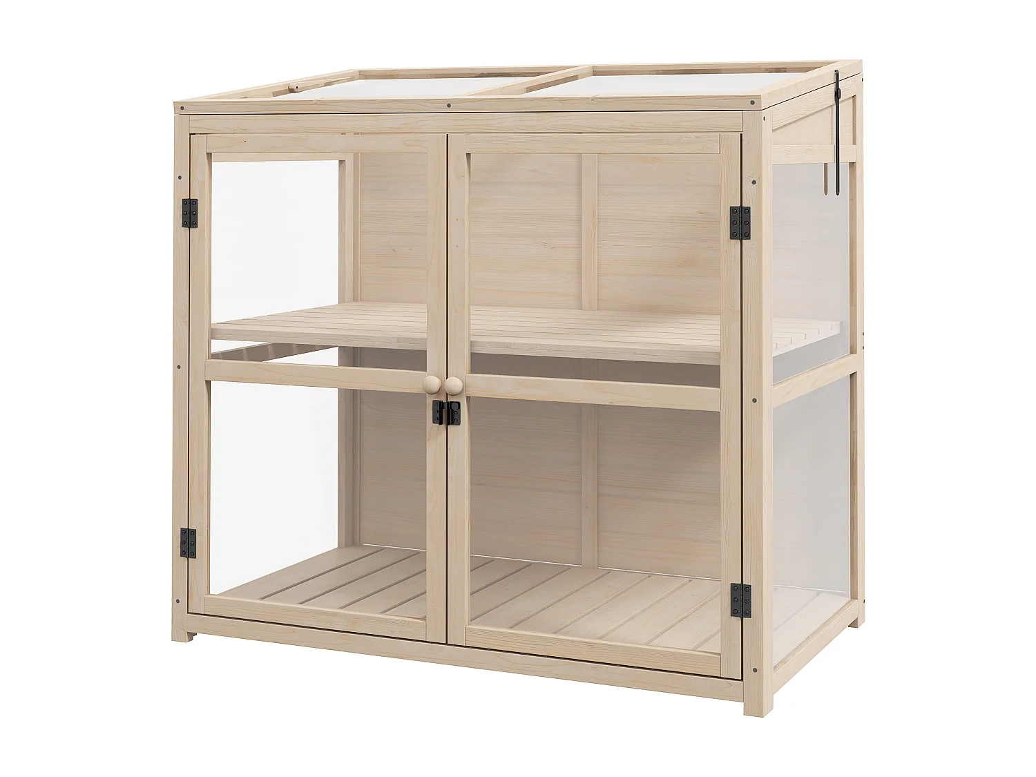 Houten tuinkas met dubbele deur en dakraam, 2 verdiepingen, naturel (103x61x103 cm)