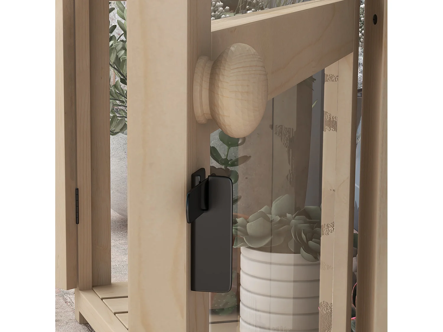 Houten tuinkas met dubbele deur en dakraam, 2 verdiepingen, naturel (103x61x103 cm)