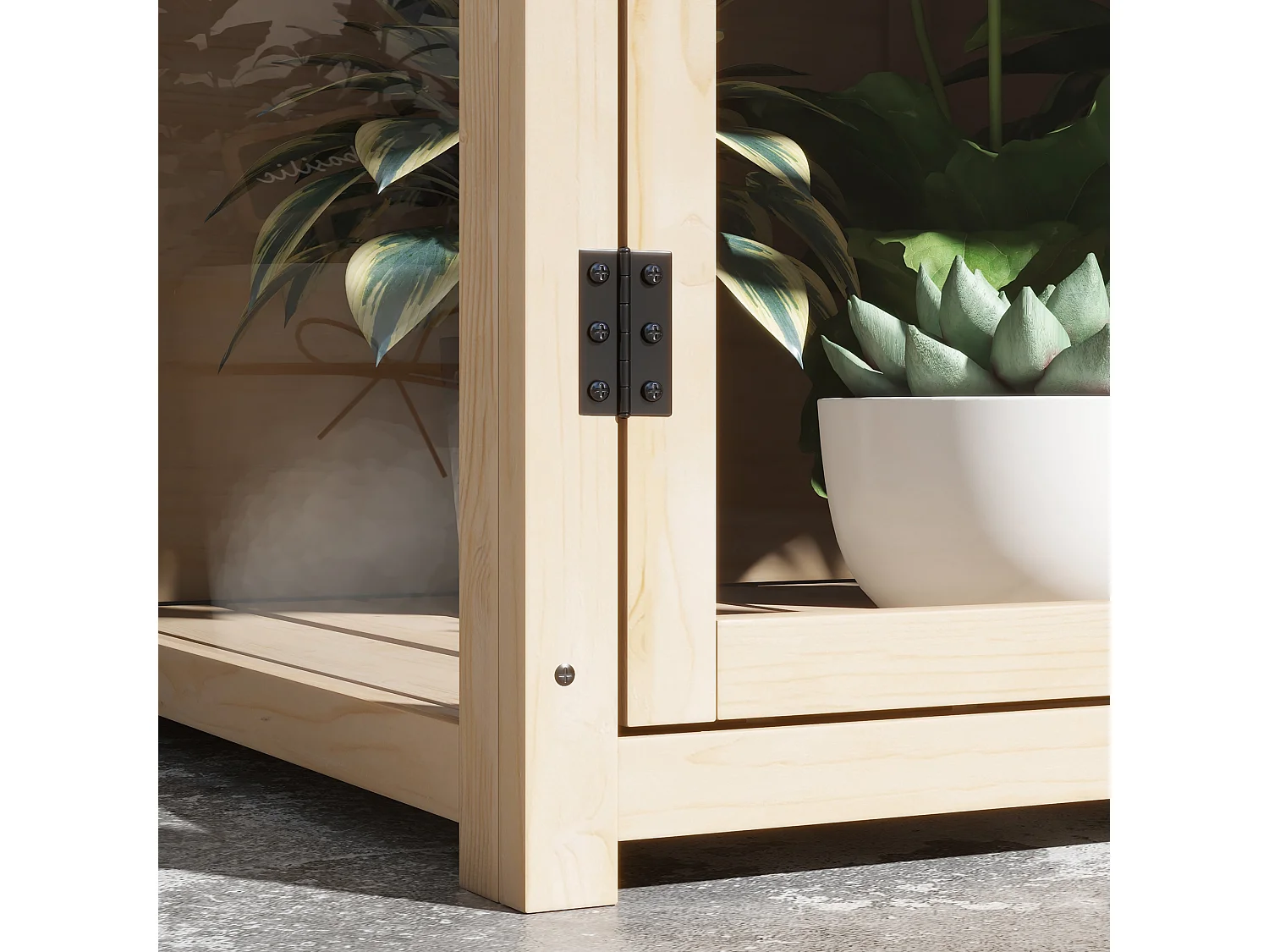 Houten tuinkas met dubbele deur en dakraam, 2 verdiepingen, naturel (103x61x103 cm)