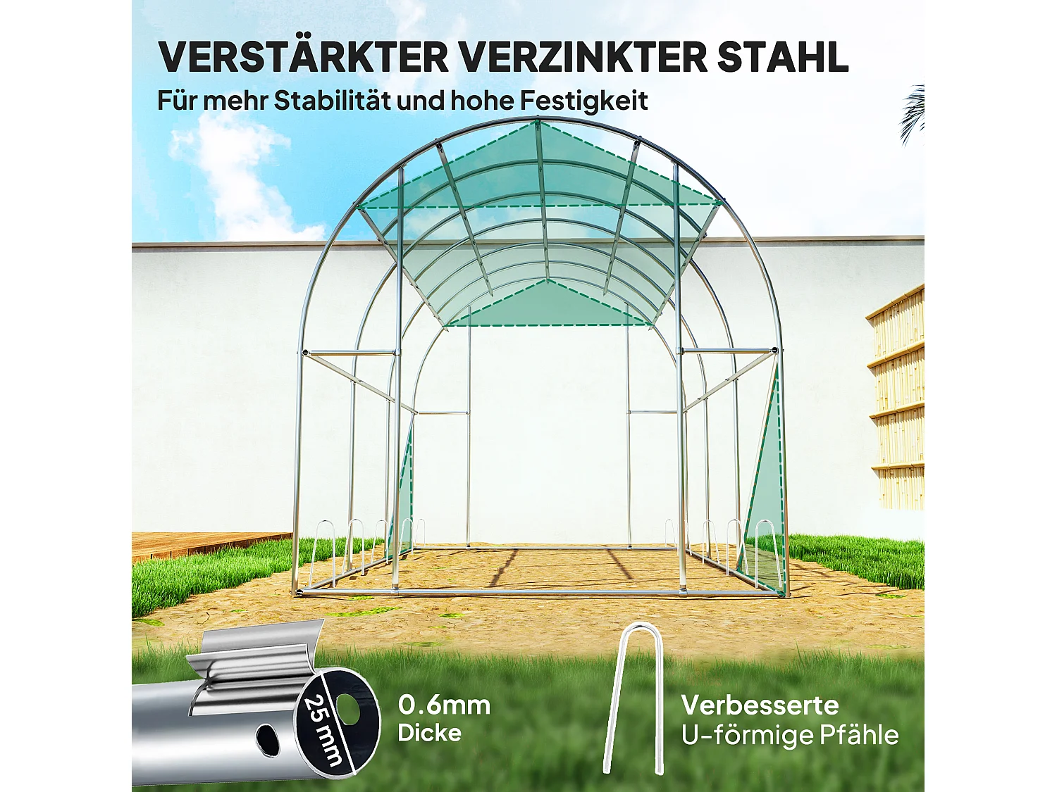 Serre tunnel résistante avec 6 fenêtres, porte roulante, toile renforcée, ancrages au sol, verte (300x200x195cm)