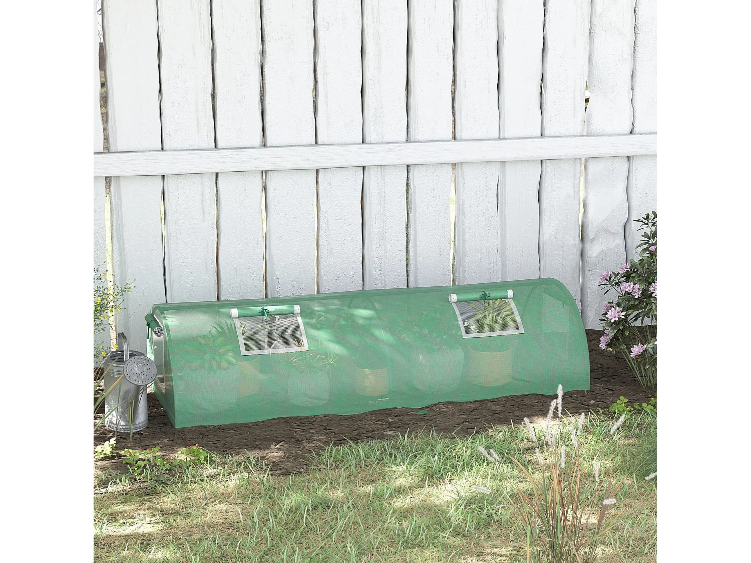 Mini tunnelkas, PE-afdekking met gaasvensters, UV-bestendig, groen (200x80x45 cm)