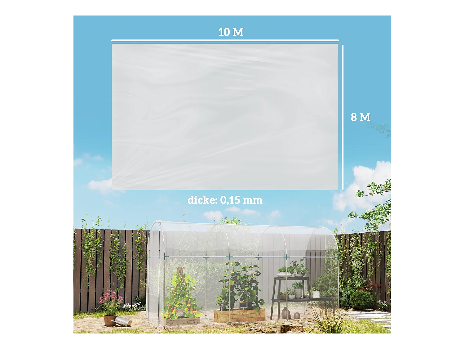 8x10m dikke, heldere kasfolie met UV-bescherming en waterbestendig voor kweektunnels van kunststof (1000x800x1cm)