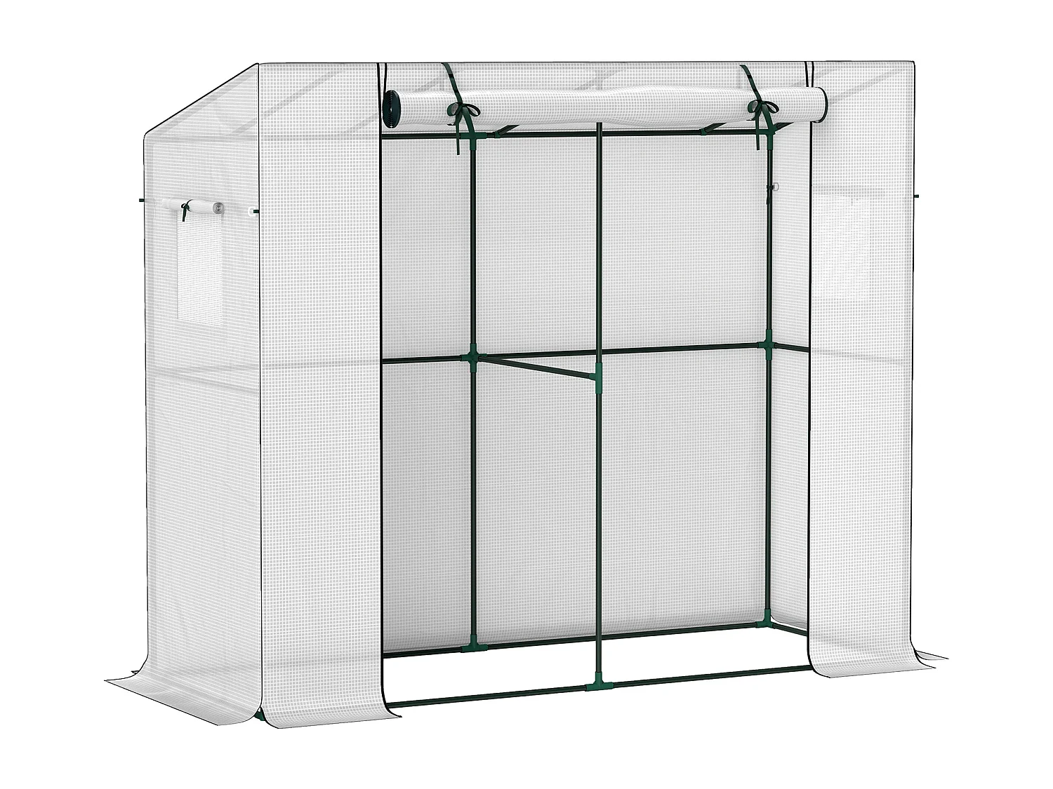 Kas met roldeur en ramen, van staal, met UV-bescherming, wit (200x76x170 cm)