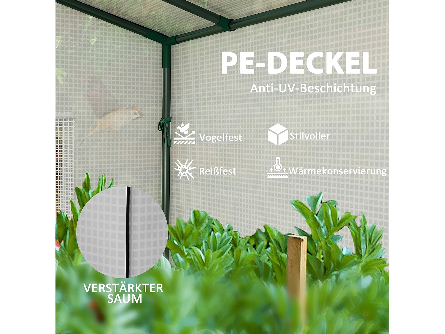 Kas met roldeur en ramen, van staal, met UV-bescherming, wit (200x76x170 cm)