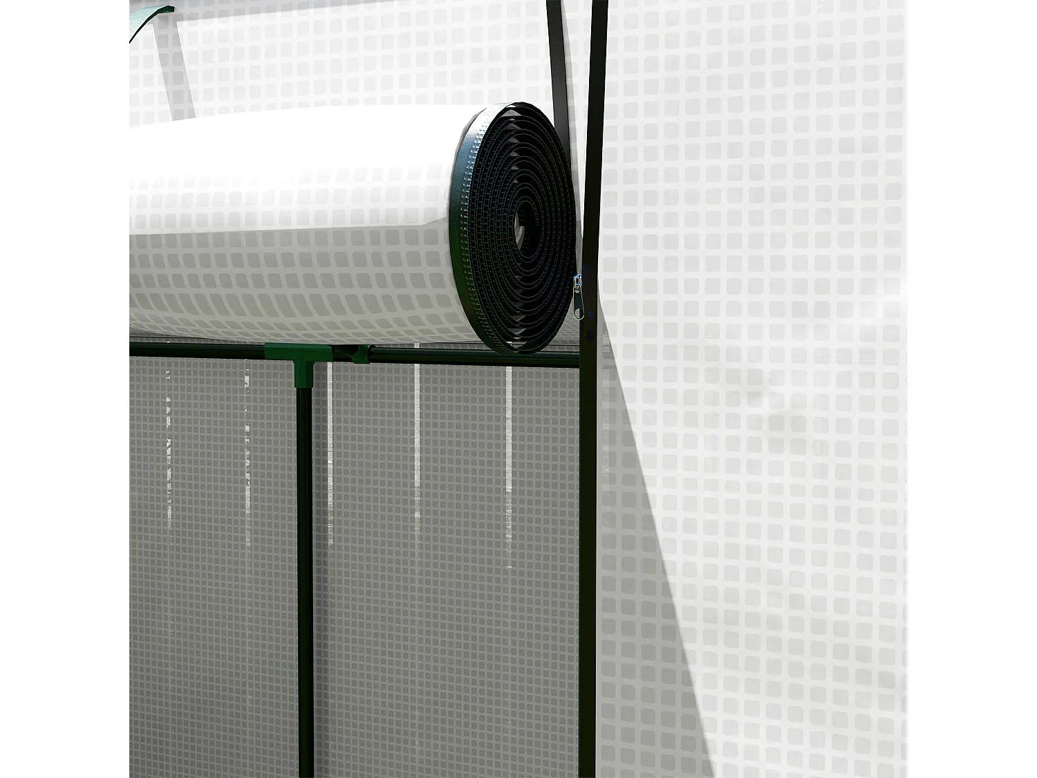 Kas met roldeur en ramen, van staal, met UV-bescherming, wit (200x76x170 cm)