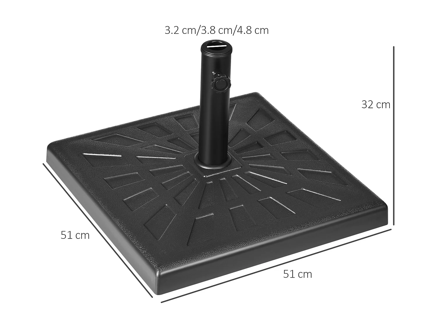 Stabiele parasolvoet van hars voor stangen Ø 32/38/48 mm zwart (51x51x32 cm)