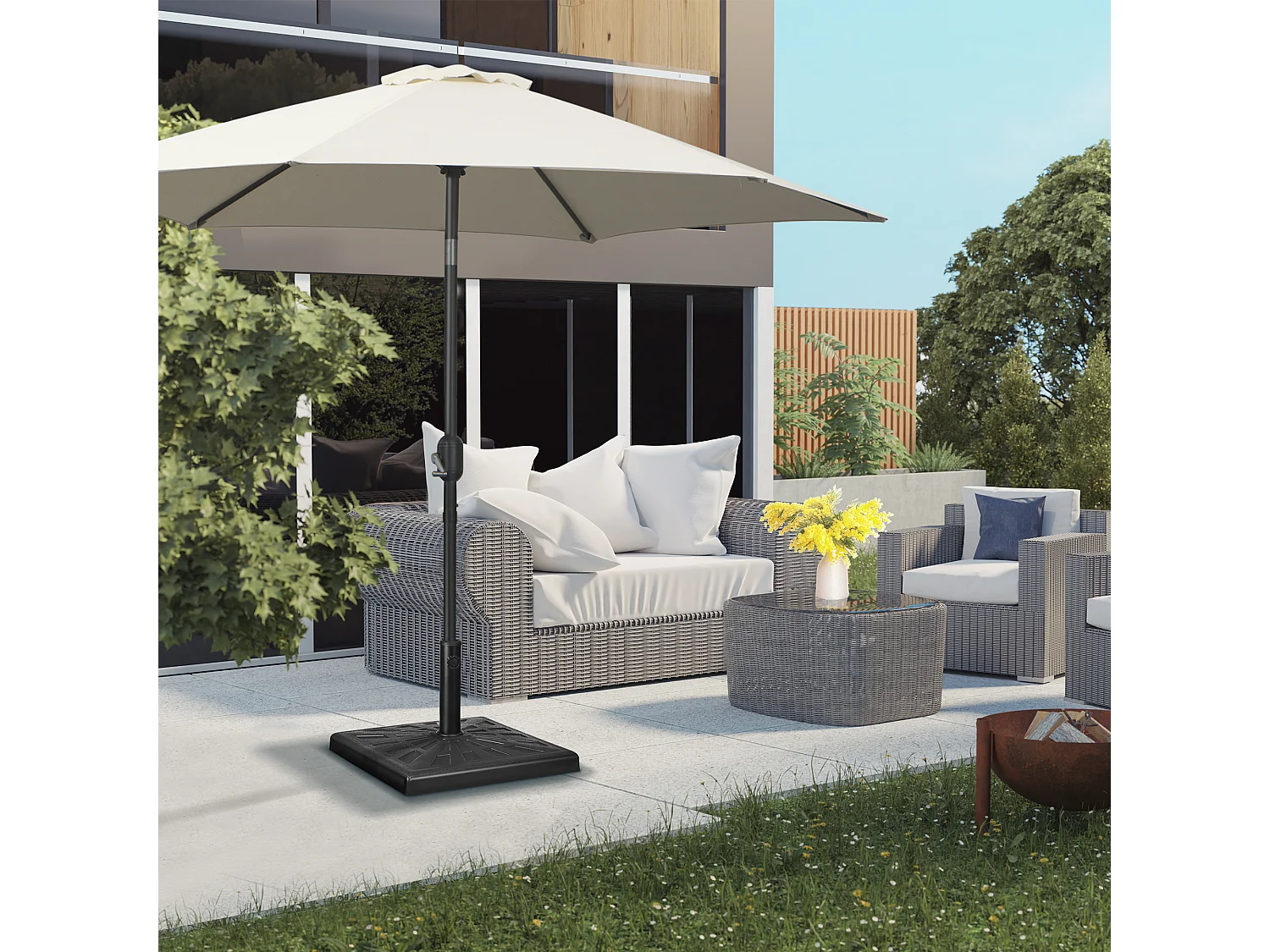 Stabiele parasolvoet van hars voor stangen Ø 32/38/48 mm zwart (51x51x32 cm)