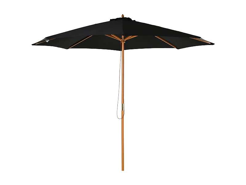 Sombrilla de madera, 300 cm, robusta y elegante, bambú, color negro, (300x300x250 cm)