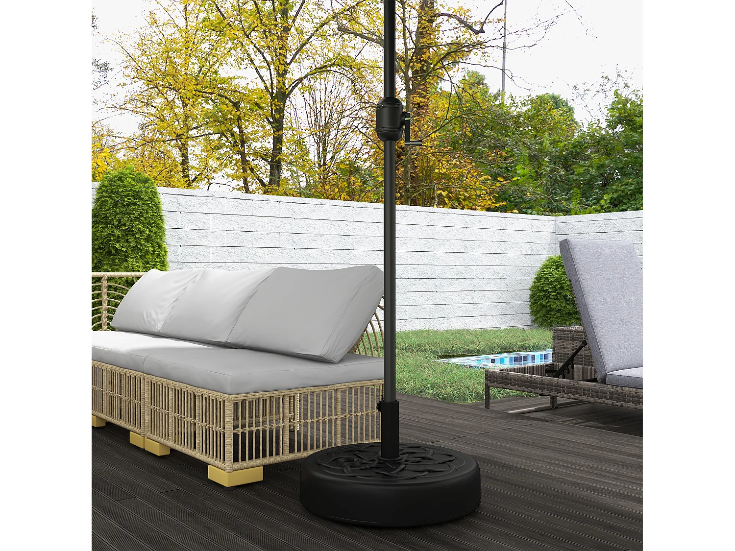 Parasolstandaard, stalen paal, vulbaar met water of zand, zwart (56x56x30,5 cm)