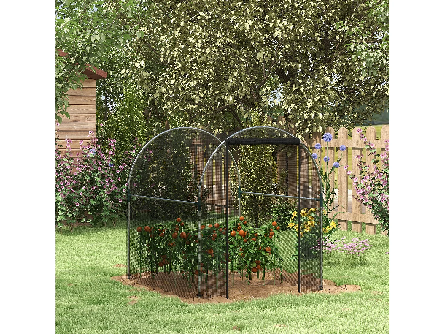Plantenbeschermingstent met deur en klamboe, stalen frame, zwart, 1,2x1,5x1,5m