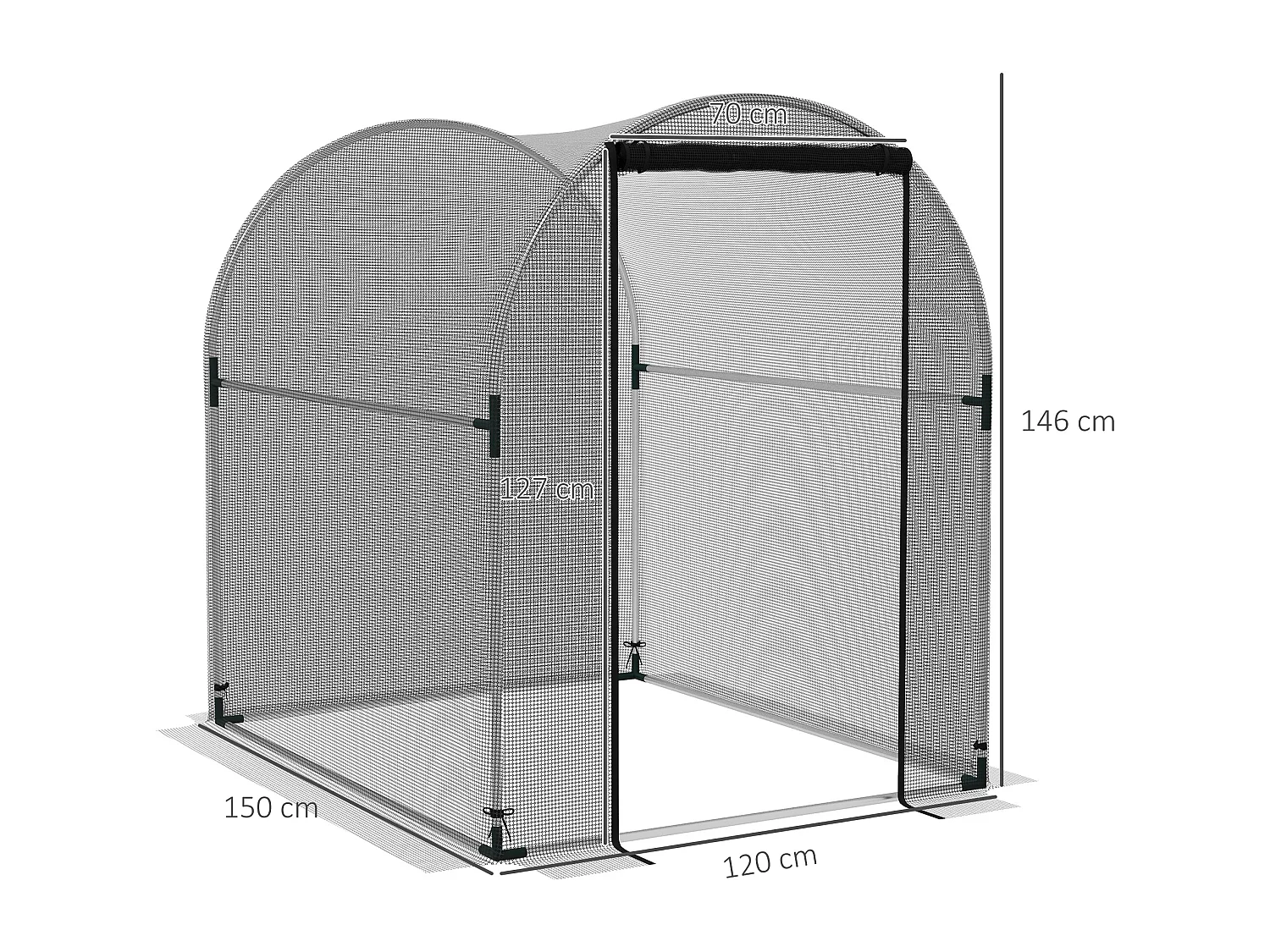 Plantenbeschermingstent met deur en klamboe, stalen frame, zwart, 1,2x1,5x1,5m