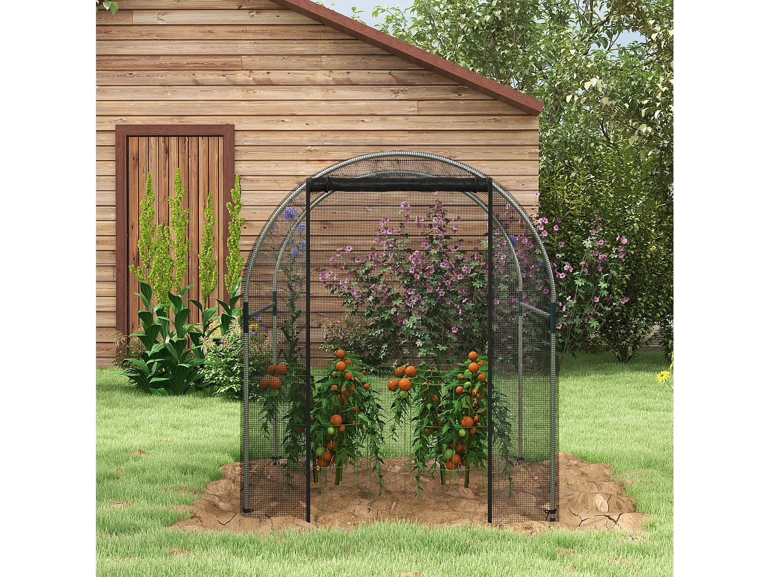 Plantenbeschermingstent met deur en klamboe, stalen frame, zwart, 1,2x1,5x1,5m