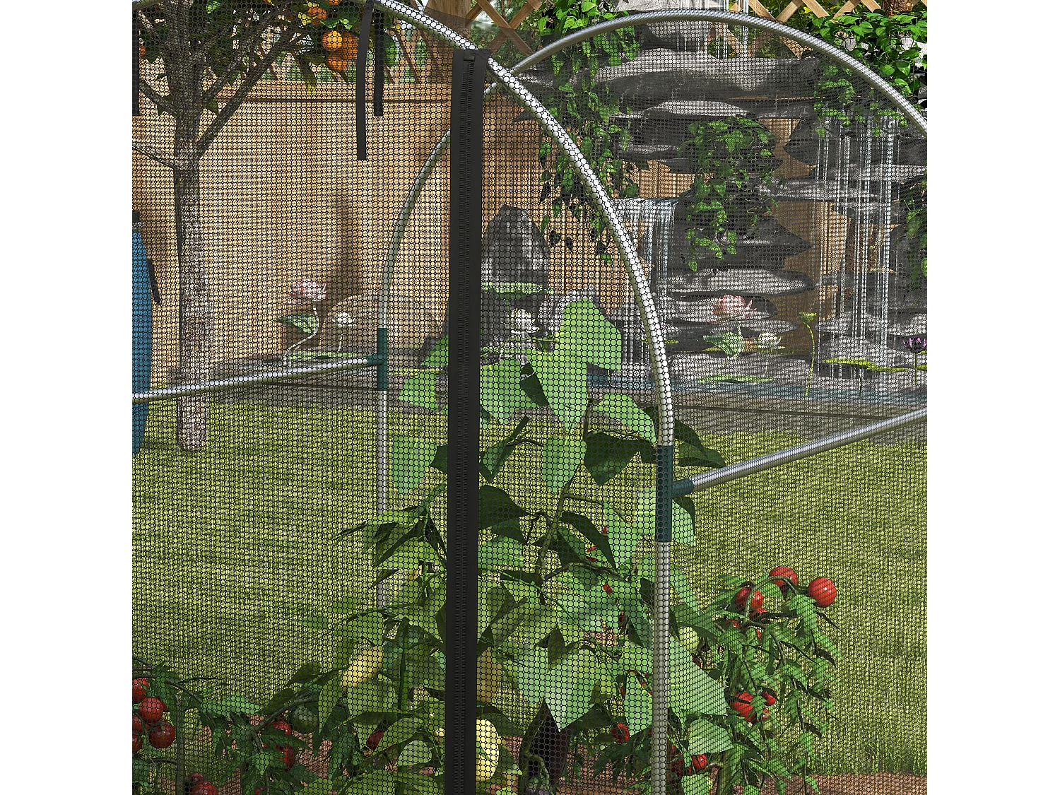 Plantenbeschermingstent met deur en klamboe, stalen frame, zwart, 1,2x1,5x1,5m