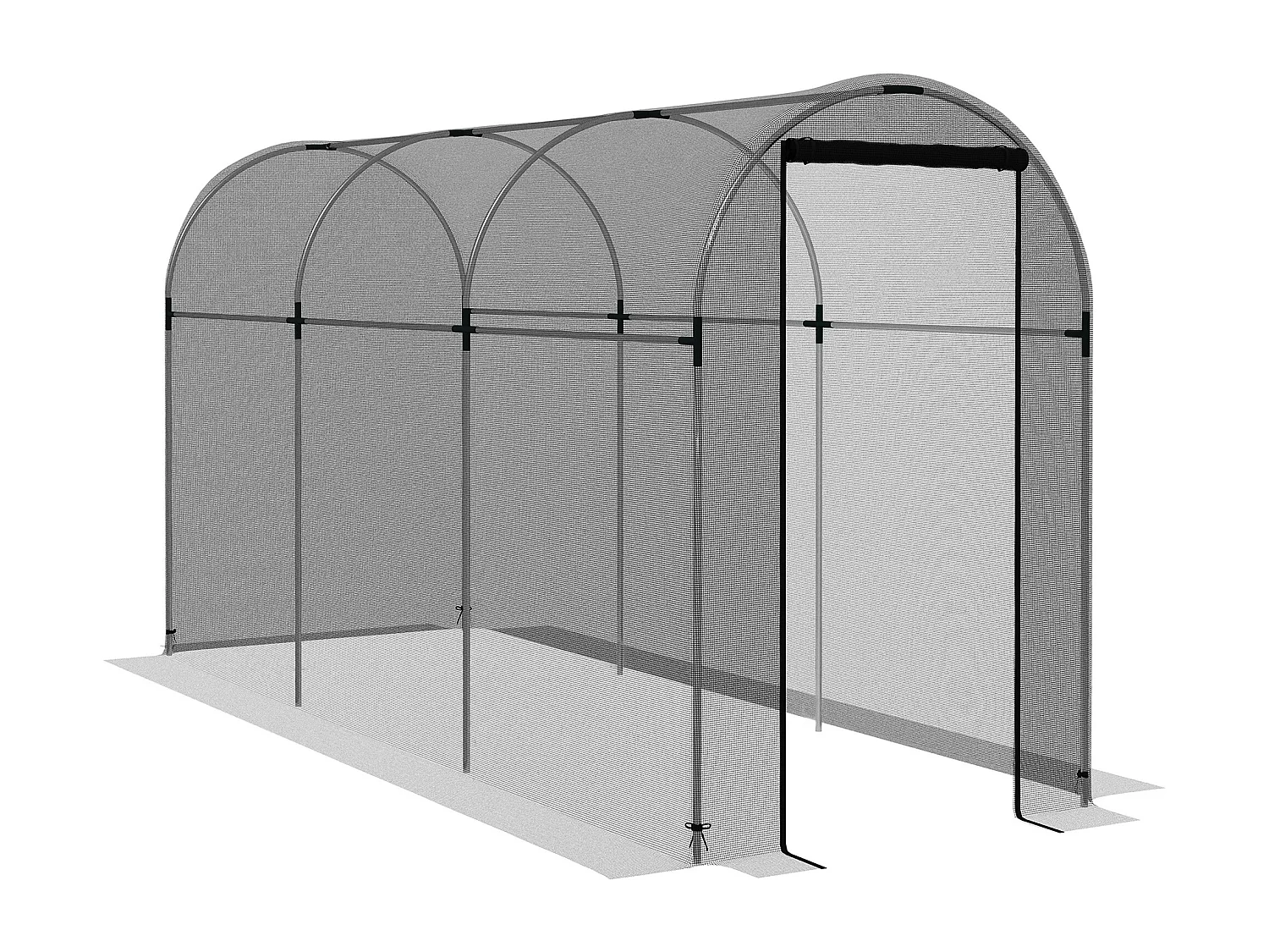 Insectennet met stalen frame, toegankelijke deur, zwart HDPE, plantenbescherming (120x360x188cm)