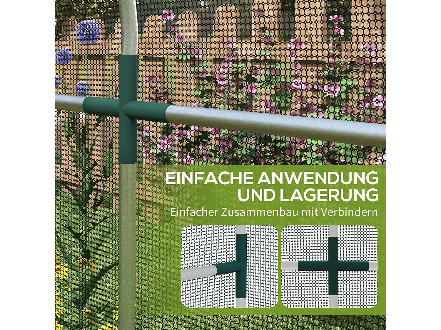 Insectennet met stalen frame, toegankelijke deur, zwart HDPE, plantenbescherming (120x360x188cm)