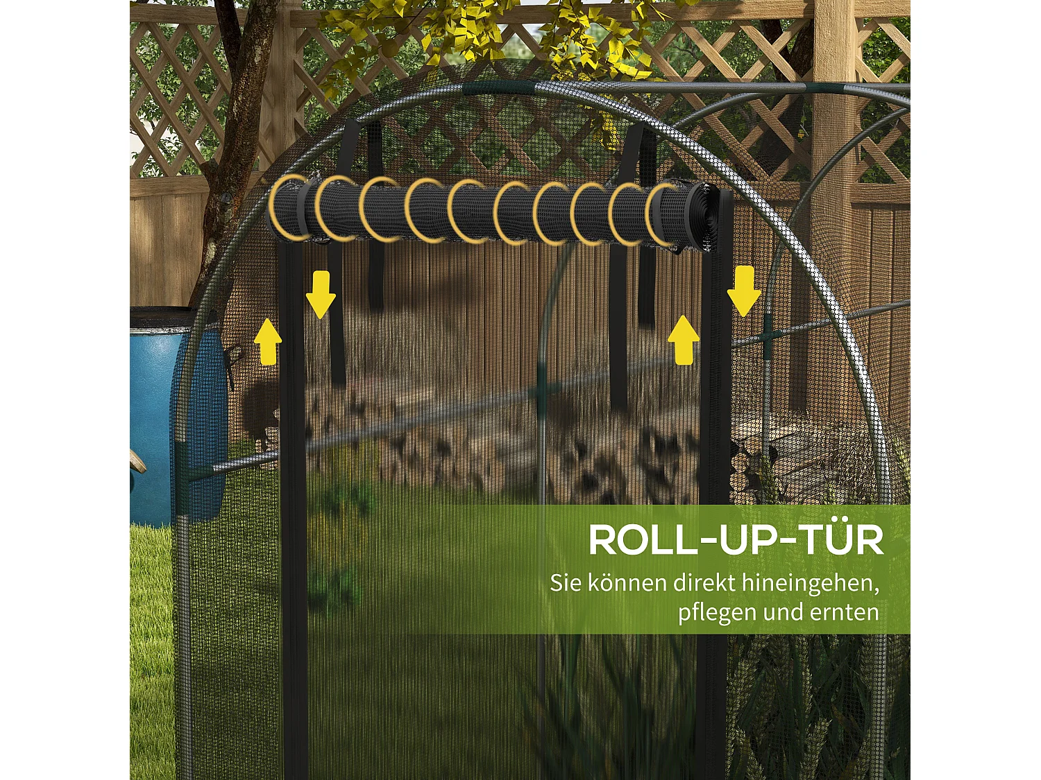 Insectennet met stalen frame, toegankelijke deur, zwart HDPE, plantenbescherming (120x360x188cm)