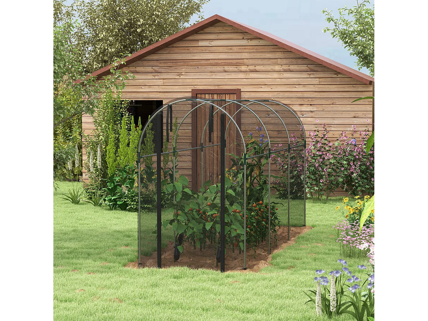 Insectennet met stalen frame, toegankelijke deur, zwart HDPE, plantenbescherming (120x360x188cm)