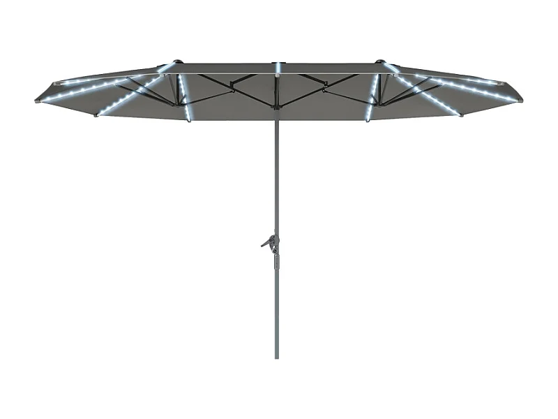 Parasol double avec LED solaires, polyester, aluminium, gris foncé (451x267x249 cm)