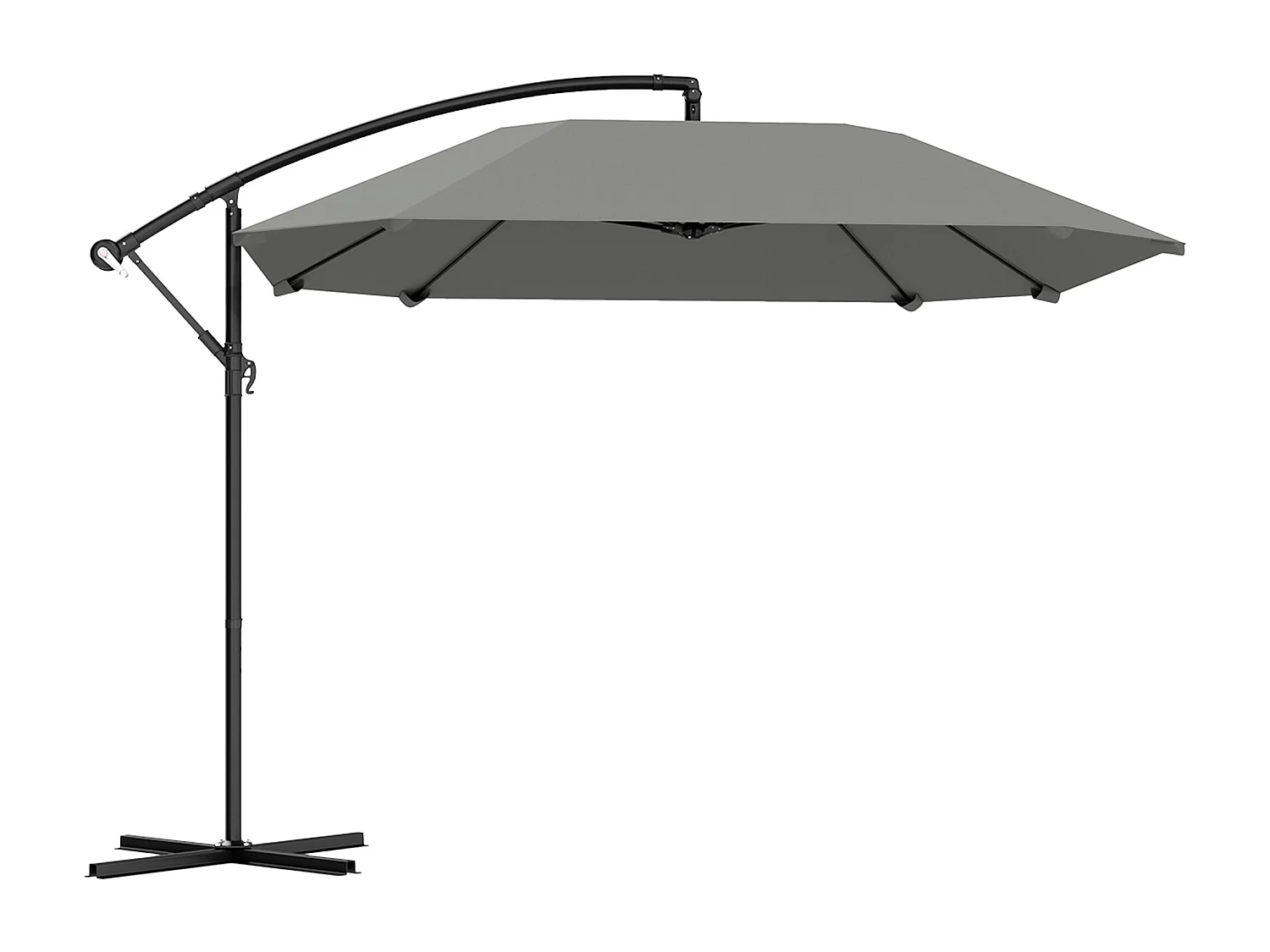 Zwenkbare parasol met slinger, UV-bescherming 50+, polyester, donkergrijs (304x260x245 cm)