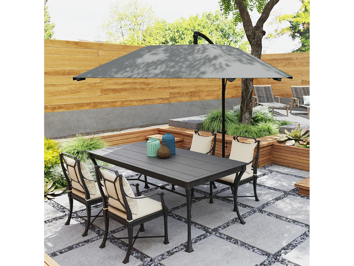 Zwenkbare parasol met slinger, UV-bescherming 50+, polyester, donkergrijs (304x260x245 cm)