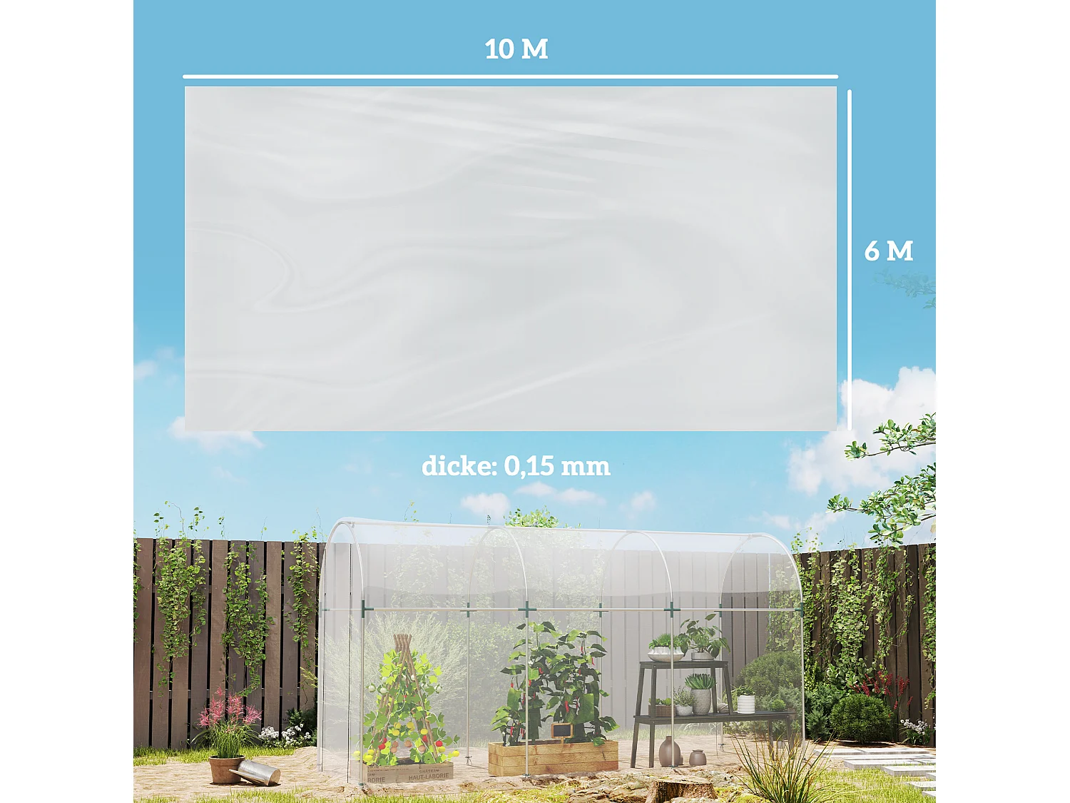 Film de Serre 7x8 m, Résistant à l'Eau, Protection UV, Plastique Renforcé, Transparent (700x800x0.15 cm)