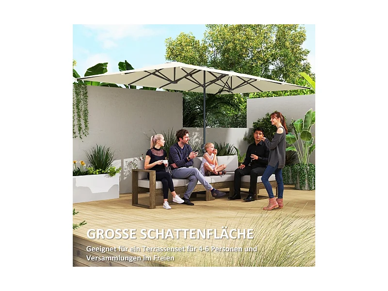 Dubbele parasol met slinger, UV-bescherming 50+, aluminium, crème (451x264x264 cm)