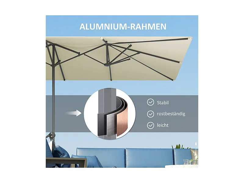 Dubbele parasol met slinger, UV-bescherming 50+, aluminium, crème (451x264x264 cm)