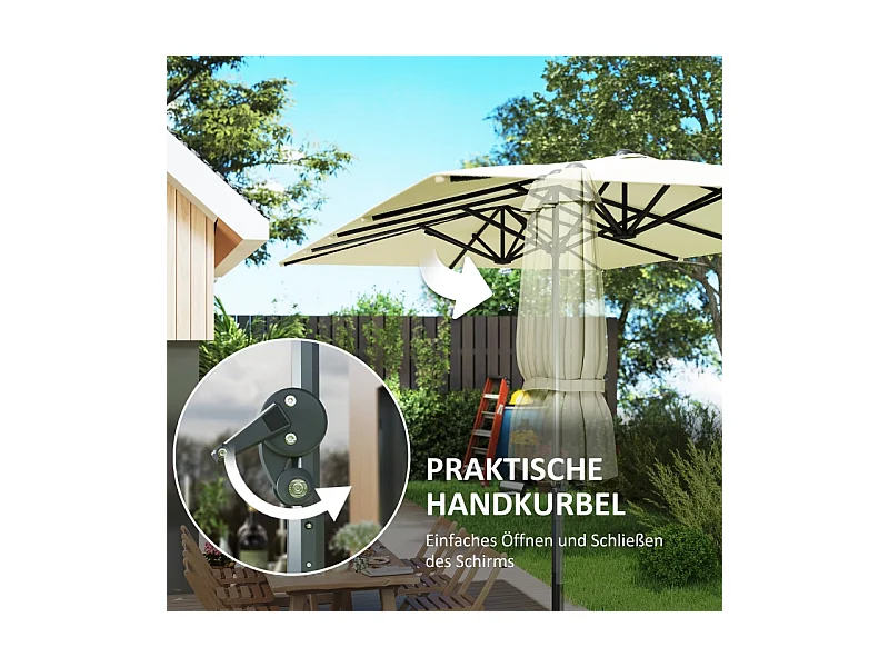 Dubbele parasol met slinger, UV-bescherming 50+, aluminium, crème (451x264x264 cm)