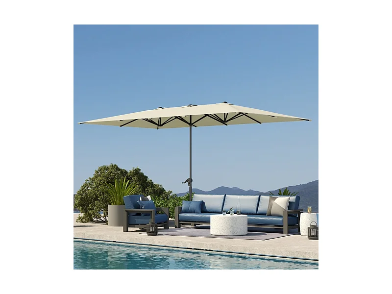 Dubbele parasol met slinger, UV-bescherming 50+, aluminium, crème (451x264x264 cm)