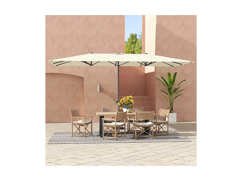 Dubbele parasol met slinger, UV-bescherming 50+, aluminium, crème (451x264x264 cm)