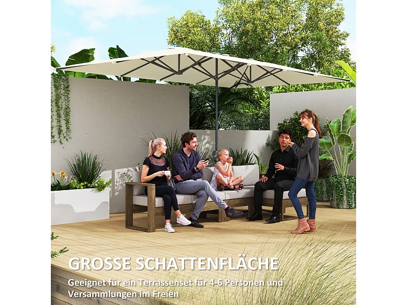 Parasol double avec manivelle, protection UV 50+, aluminium, crème (451x264x264 cm)