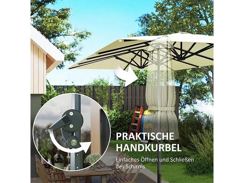 Parasol double avec manivelle, protection UV 50+, aluminium, crème (451x264x264 cm)