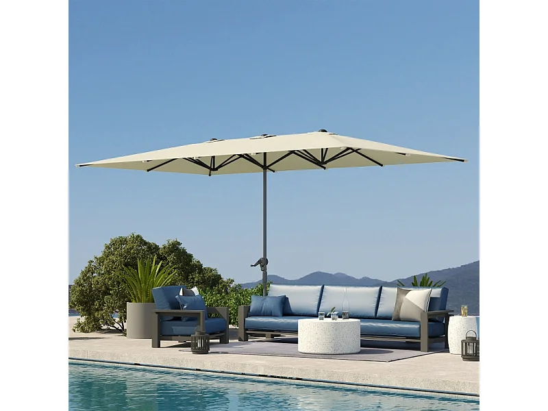 Parasol double avec manivelle, protection UV 50+, aluminium, crème (451x264x264 cm)