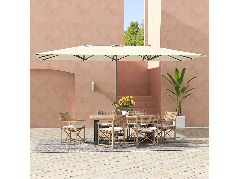 Parasol double avec manivelle, protection UV 50+, aluminium, crème (451x264x264 cm)