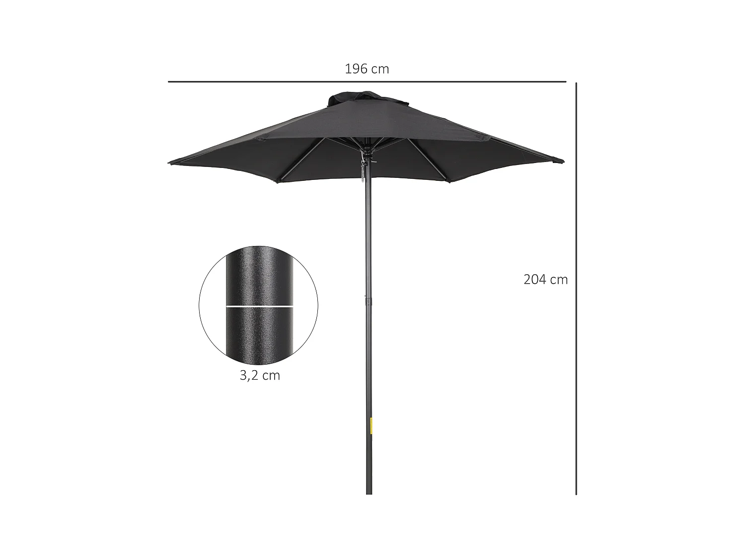 Achthoekige draaibare parasol met kantelfunctie, aluminium frame, zwart (Ø196x196x204 cm)