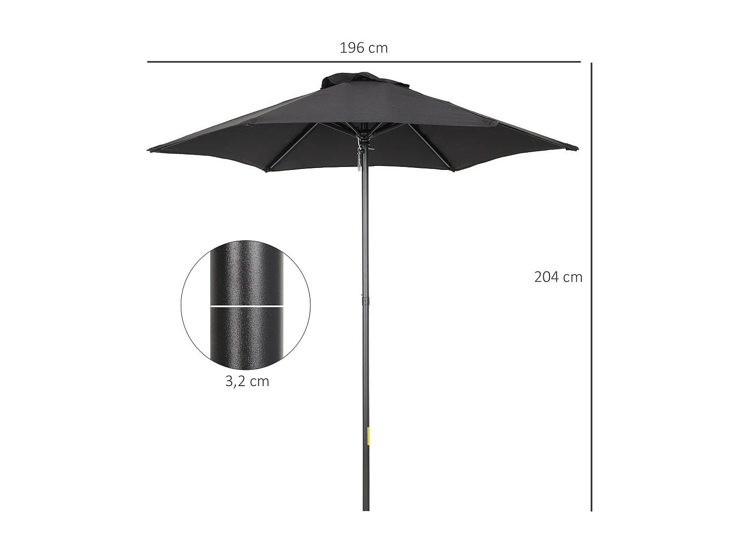 Achthoekige draaibare parasol met kantelfunctie, aluminium frame, zwart (Ø196x196x204 cm)
